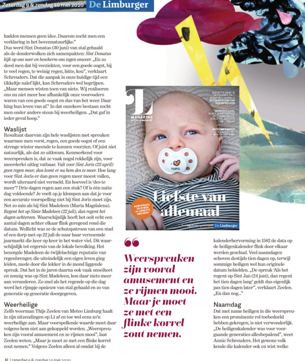 Bijdrage van Meteo Limburg aan artikel in het L-Magazine van de regionale krant De Limburger op 9 mei 2020